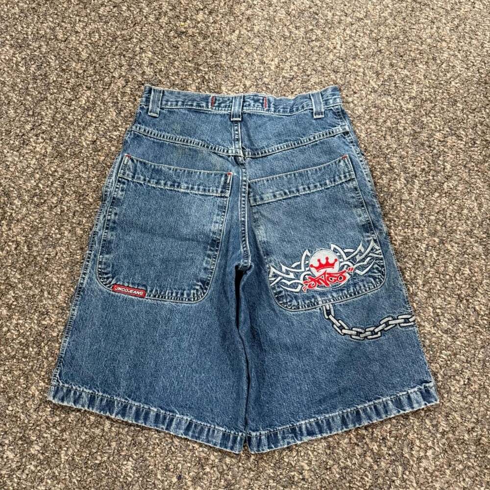 Vintage JNCO Jeans Embroidered Chain Logo Denim Shorts Size 30